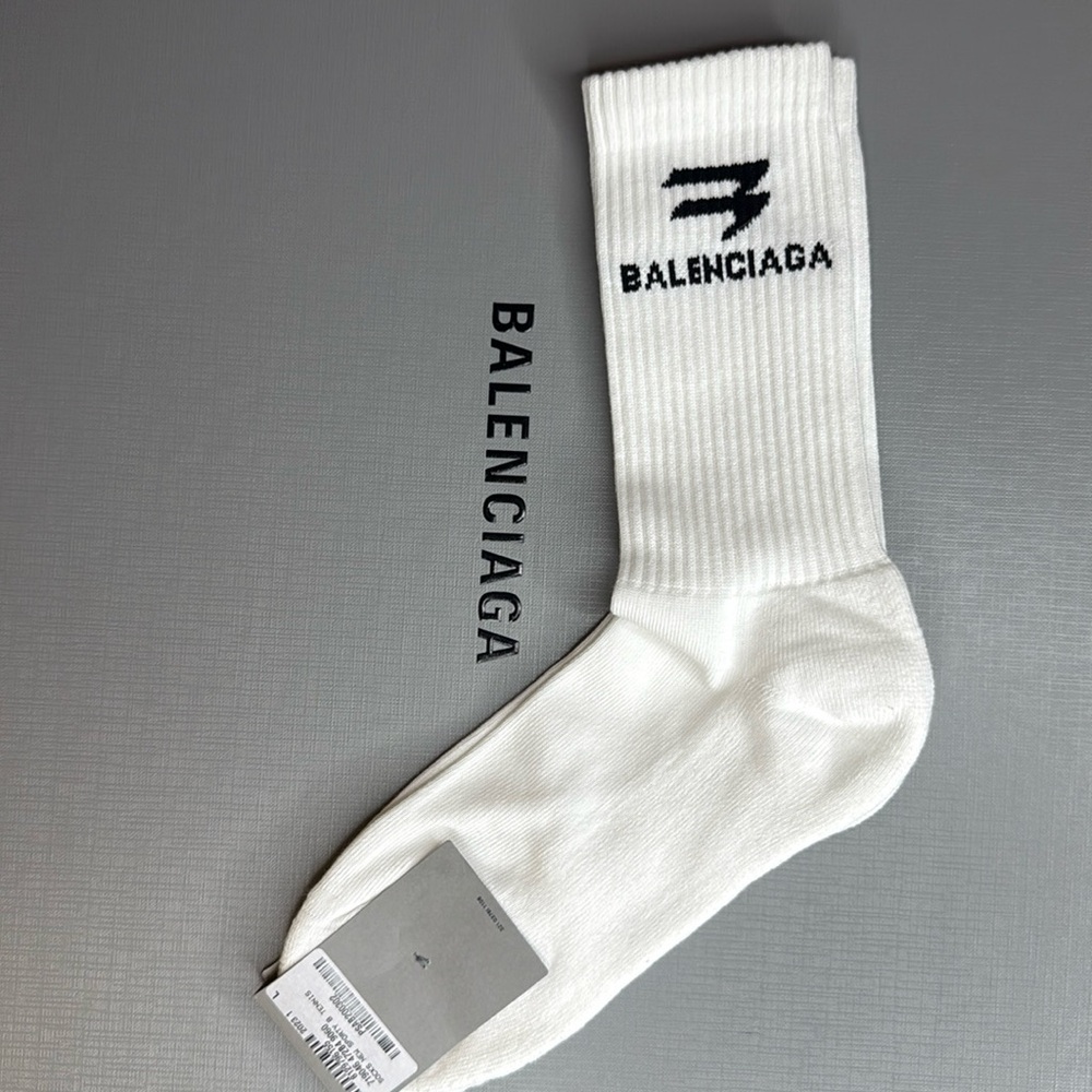 NWT BALENCIAGA Sporty Tennis Socks in White, Size L!